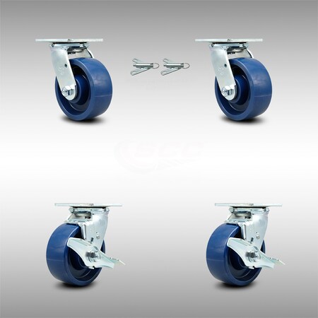 Service Caster 5 Inch SS Solid Poly Caster Set with Roller Bearings 2 Swivel Lock 2 Brake SCC SCC-SS30S520-SPUR-BSL-2-TLB-2